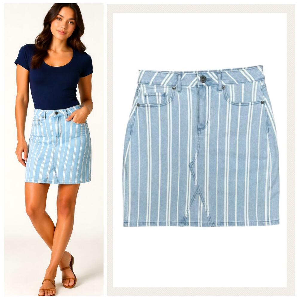 Loft NEW Striped Denim Mini Skirt in Vintage Lightwash Size 2